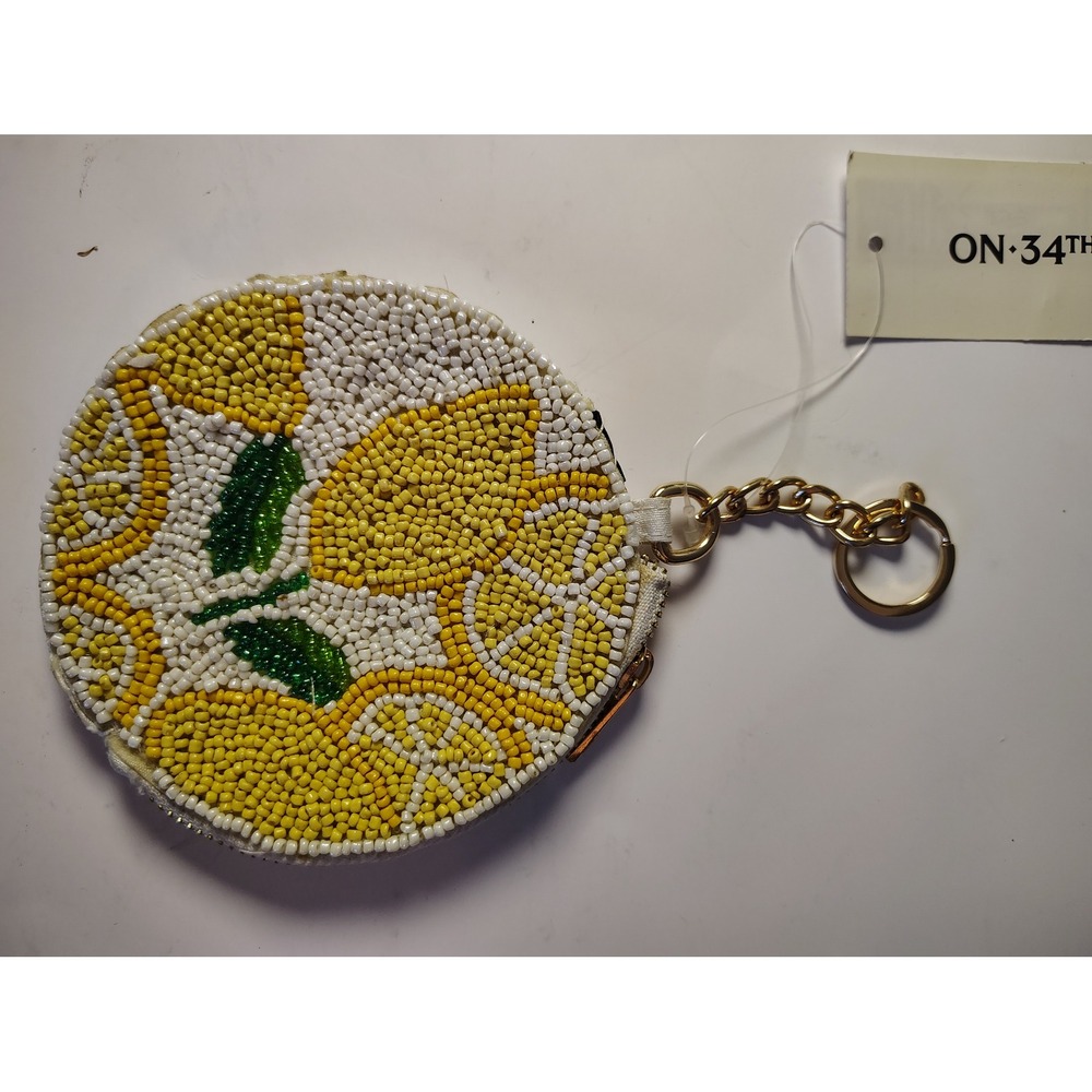 On 34th Beaded Lemon Coin‎ Purse Keychain Yellow White Fruit Pouch 10021167500
